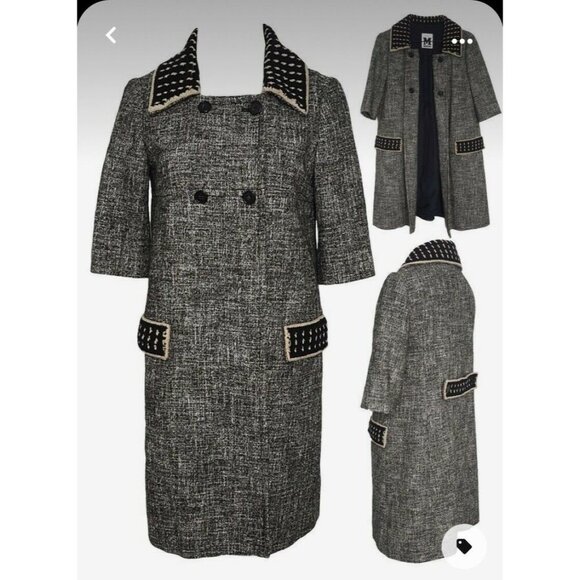 $1195 New M Missoni 42 6 Tweed Car Coat Crochet Trim Jacket Gray Black Pea